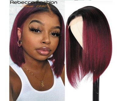 Colored 1B/99J Ombre Short Bob Lace Wig Human Hair Wig