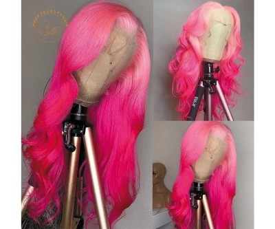 Human Hair Pink 13x4 Lace Frontal Wig